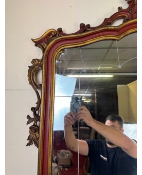 Le village de 58 brocanteurs - Important Miroir Vénitien De Style Louis XV Baroque En Bois Laqué Et Doré