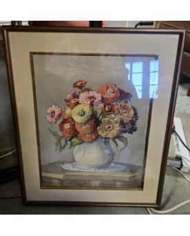 Le village de 58 brocanteurs - Louis-Germain BALIGOT (1874-1939) / aquarelle aux fleurs