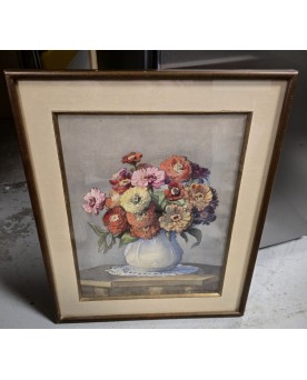 Le village de 58 brocanteurs - Louis-Germain BALIGOT (1874-1939) / aquarelle aux fleurs