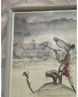 Le village de 58 brocanteurs - Affiche d'Art de Ptiluc : Face de rats - Dure pêche / signée et datée