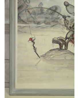 Le village de 58 brocanteurs - Affiche d'Art de Ptiluc : Face de rats - Dure pêche / signée et datée