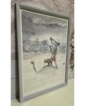 Le village de 58 brocanteurs - Affiche d'Art de Ptiluc : Face de rats - Dure pêche / signée et datée