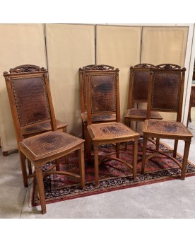 Le village de 58 brocanteurs - Série de 6 chaises époque Art Nouveau école de Nancy attribuées a Gauthier Poinsignon