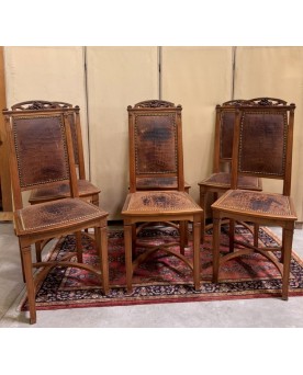Le village de 58 brocanteurs - Série de 6 chaises époque Art Nouveau école de Nancy attribuées a Gauthier Poinsignon