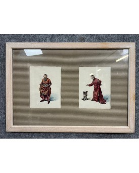 Le village de 58 brocanteurs - Deux aquarelles figurant un ecclésiastique et son chien