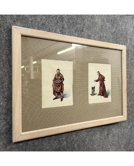 Le village de 58 brocanteurs - Deux aquarelles figurant un ecclésiastique et son chien