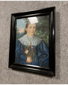 Le village de 58 brocanteurs - Aquarelle : Jeune Fille Au Bouquet De Fleurs