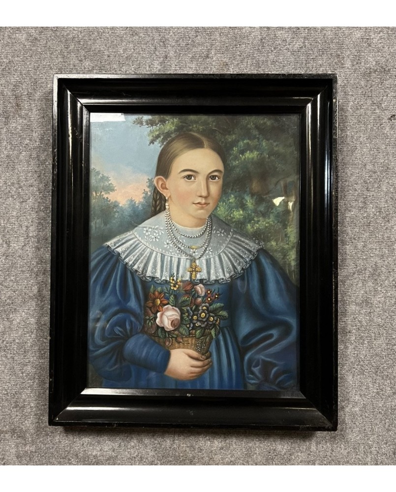 Le village de 58 brocanteurs - Aquarelle : Jeune Fille Au Bouquet De Fleurs